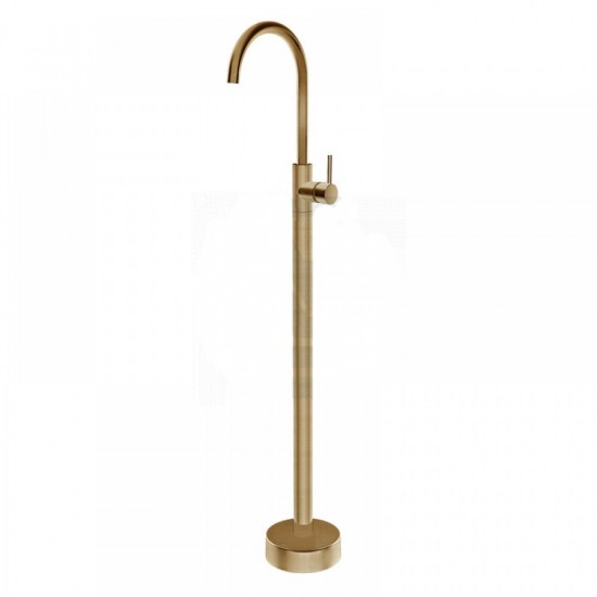 Round Brushed Yellow Gold Solid Brass Freestanding Bath Spout with Mixer Floor Mounted